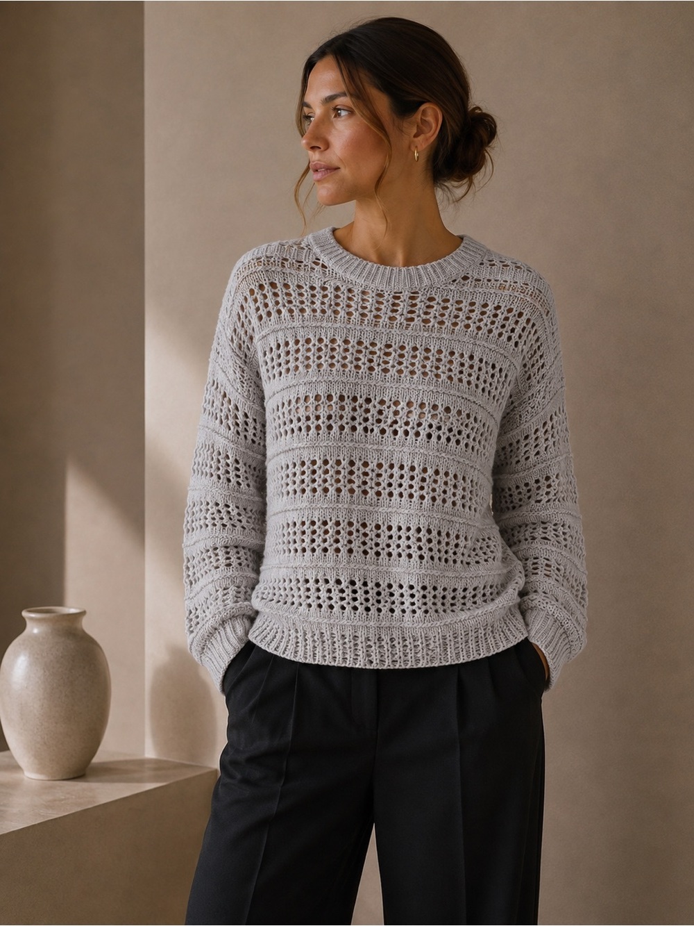 Aritzia Wilfred Fayette 100% Merino Wool Crocheted Sweater Medium